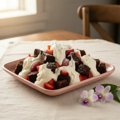 Fresas con brownie