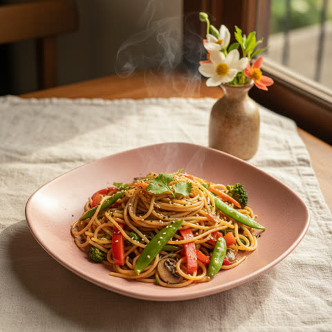 Spaghetti al wok con vegetales
