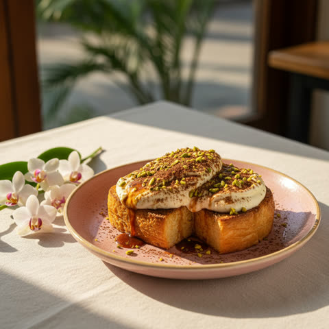 Tostadas tiramisú y pistacho